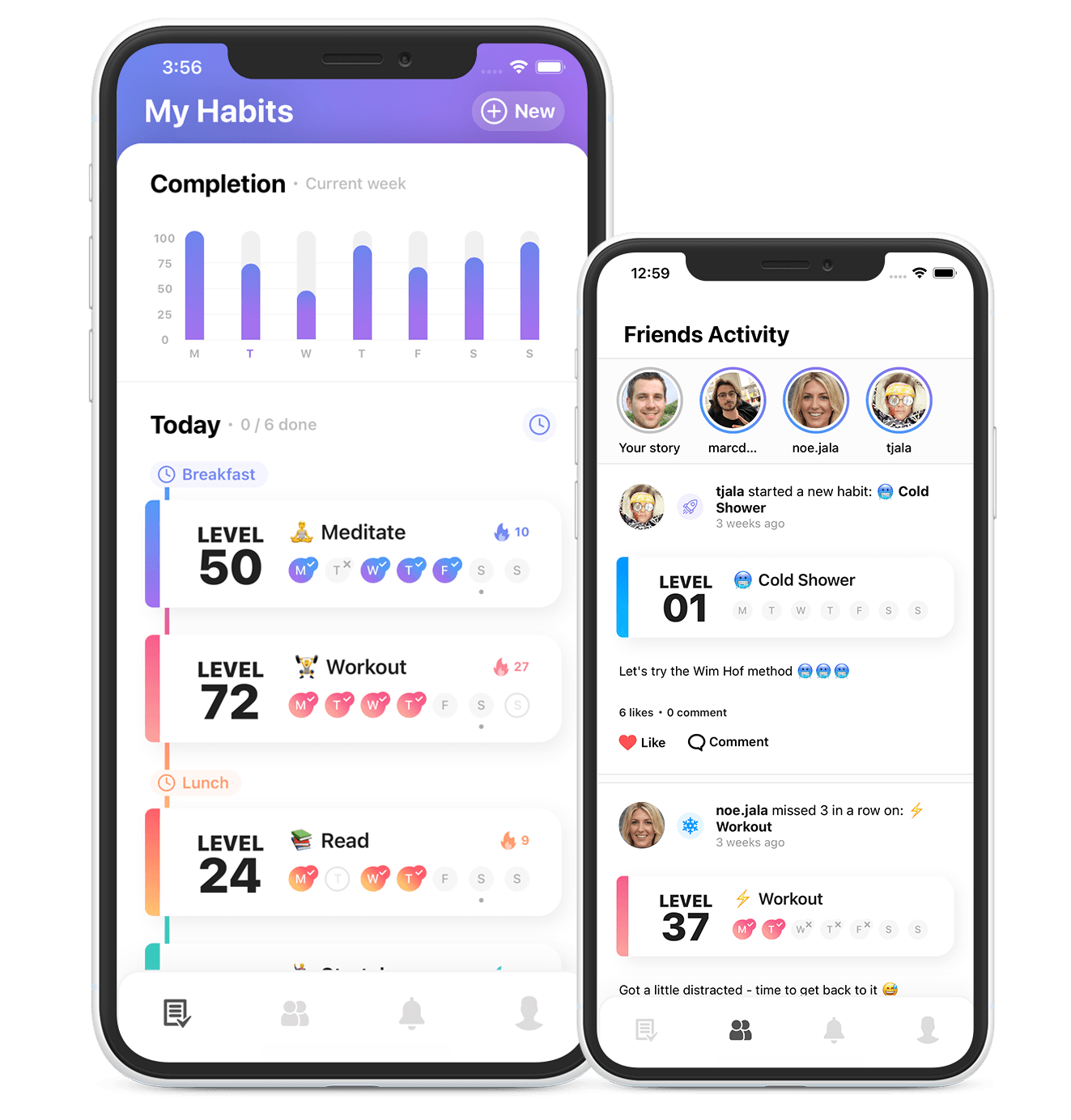 Keystone home screen and friends activity screen